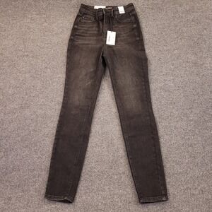 Judy Blue High Waist Skinny Ankle Jeans Womens Sz 1|25 Black Stretch Whiskered
